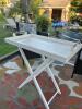 White Butler Tray Table with Folding X-Frame Base and Removable Serving Tray & Chrome Handles