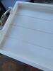 White Butler Tray Table with Folding X-Frame Base and Removable Serving Tray & Chrome Handles - 5
