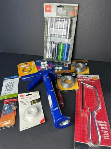 Mixed Lot: Ozark Trail LED Flashlights, Hand Tools & Hardware, SoftTouch Glides, &Ace Saw