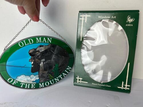 AMIA Old Man of the Mountain Hand-Painted Glass Oval Window Art