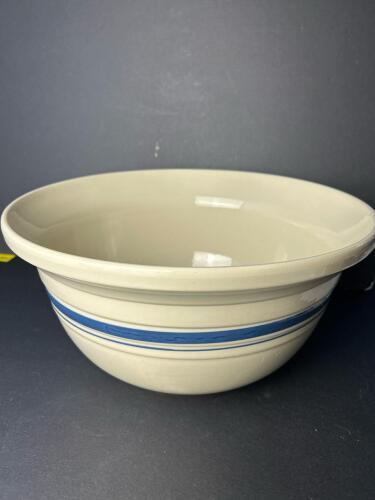 HUGE 8 Quart Stoneware Mixing Bowl W/ Blue Band 14" Diameter
