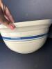 HUGE 8 Quart Stoneware Mixing Bowl W/ Blue Band 14" Diameter - 4