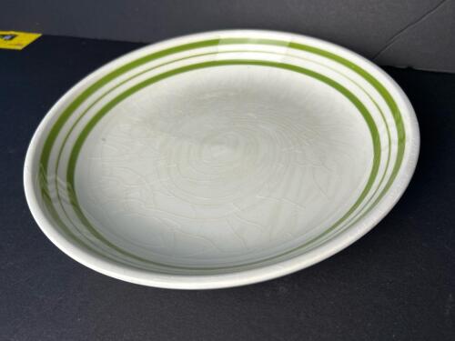 Italian Ironstone Serving Plate, Hand-Decorated with Green Bands