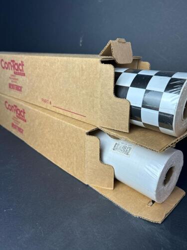 Two New Con-Tact Self-Adhesive Shelf Liner Rolls 18" x 75' - Solid White & Boardwalk