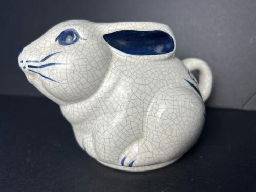 Vintage Rabbit-Shaped Blue & White Ceramic Pitcher