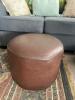 Round Brown Leather Pouf Ottoman, 13"H x 18" Diameter