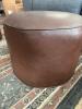 Round Brown Leather Pouf Ottoman, 13"H x 18" Diameter - 3