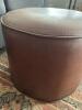 Round Brown Leather Pouf Ottoman, 13"H x 18" Diameter - 4