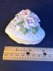 Decorative Small Porcelain Heart-Shaped Trinket Box with Raised Floral Rose Design - 5