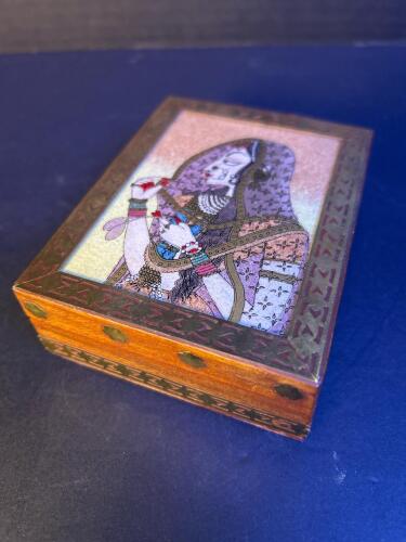 Hand-Painted Velvet Lined Wooden Jewelry Box