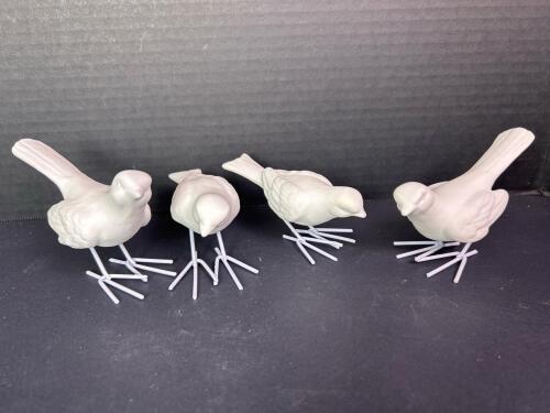 Four Small Minimalist White Ceramic Bird Figurines