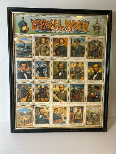 17.5 &rdquo; x 21.5&rdquo; Framed 1995 USPS Civil War Commemorative 32&cent; Stamp Sheet