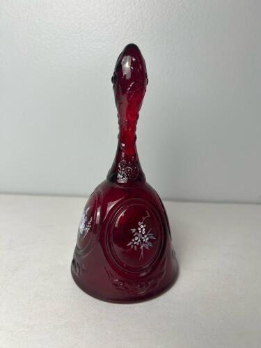 Fenton Ruby Red Glass Bell, Hand-Painted & Signed