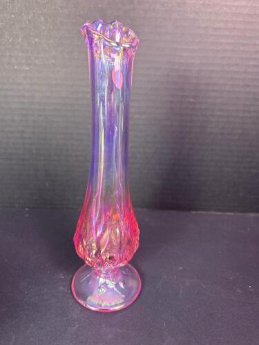 Fenton Handmade Iridescent Pink Bud Vase With Ruffled Rim
