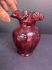 Small Fenton Cranberry Glass Vase With Ruffled Rim