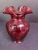 Small Fenton Cranberry Glass Vase With Ruffled Rim - 2
