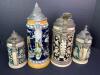 Four German Stoneware Beer Steins With Folk Art & Tavern Reliefs - 2
