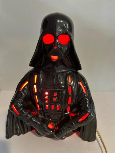 Vintage Darth Vader Ceramic Lamp with Colored Bulbs and Inline Switch