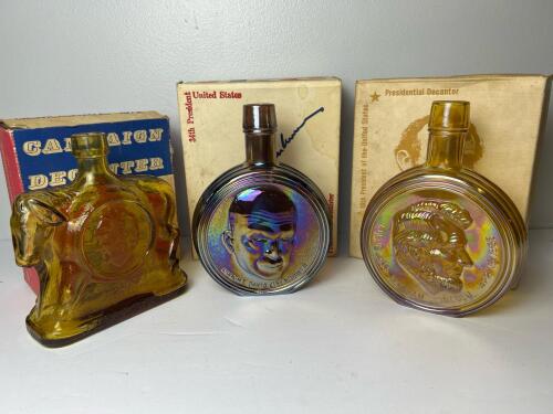 Three Vintage Wheaton Glass Presidential Democratic Decanters
