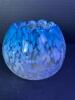 Small Hand-Blown Art Glass Bowl, Blue & White Speckled With Ruffled Rim