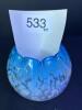 Small Hand-Blown Art Glass Bowl, Blue & White Speckled With Ruffled Rim - 6