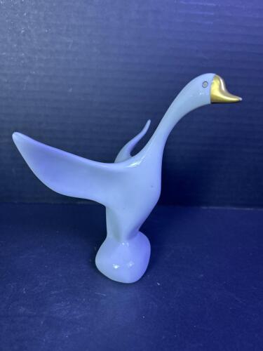 Small Holl&oacute;h&aacute;za Porcelain Flying Goose Figurine, Hand-Painted with Gold Accents