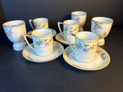 Hand Painted Nippon Demitasse Teacups, Saucers & Egg Cups