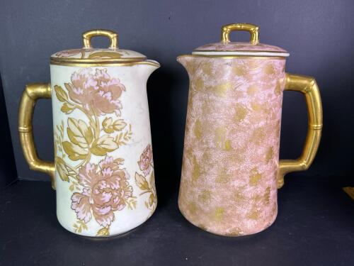 Vintage Hand-Painted Floral Burroughs & Mountford Co. Porcelain Chocolate Pots