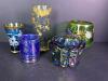 Small Carnival Glass Bicentennial Toothpick Holder & Gilt Tumblers