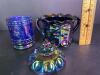 Small Carnival Glass Bicentennial Toothpick Holder & Gilt Tumblers - 2