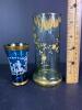Small Carnival Glass Bicentennial Toothpick Holder & Gilt Tumblers - 7