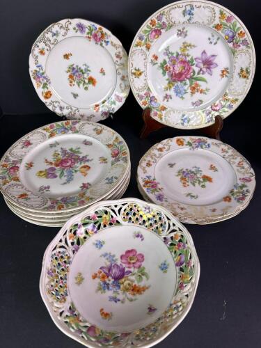 Schumann Dresden Bavaria & Victoria Czechoslovakia Floral Porcelain Plates & Bowl