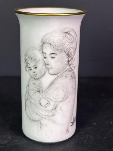 Very Small Hibel Studio Mother & Child Art Porcelain Mini Vase