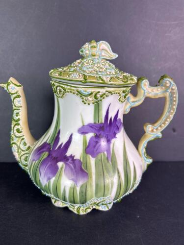 Vintage Moriage Decorative Porcelain Teapot with Floral Motif