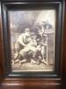 Pair Deep Wooden Framed Sepia Toned Prints Children with Cats & Woman on Horseback 6 x 5 - 4