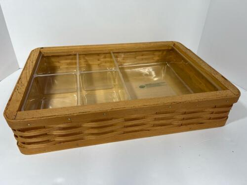 Peterboro Basket Co Divided Wooden Serving Tray With Plastic Liner