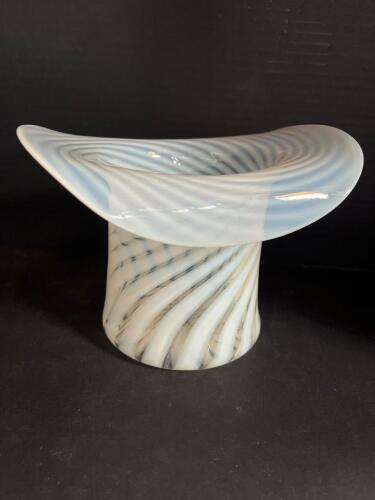 Hand-Blown Opalescent Swirl Art Glass Top Hat Vase