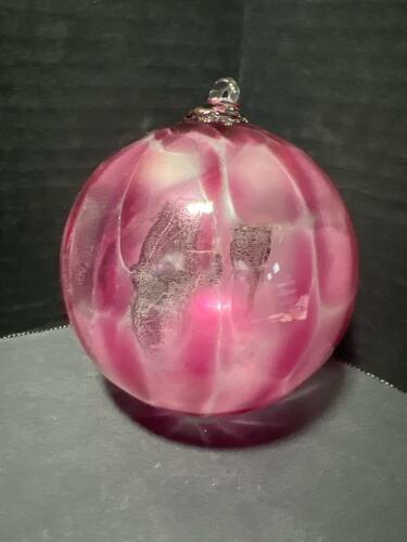 Hand-Blown Marbled Pink Glass Ornament Ball