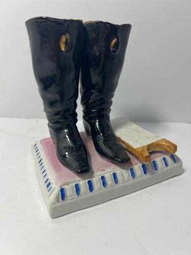 Antique Style Ceramic Pen Holder Boots with Boot Jack