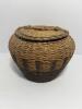 Large Woven Braided Handled Basket Natural and Green Stripe Pattern