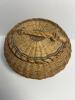 Large Woven Braided Handled Basket Natural and Green Stripe Pattern - 2