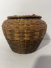 Large Woven Braided Handled Basket Natural and Green Stripe Pattern - 3