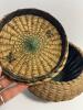 Large Woven Braided Handled Basket Natural and Green Stripe Pattern - 4
