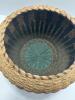 Large Woven Braided Handled Basket Natural and Green Stripe Pattern - 5
