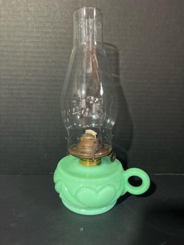 Jadeite Green Milk Glass Finger Oil Lamp Eagle Burner