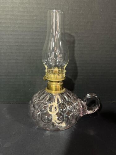 Vintage Eagle Brass Pressed Glass Finger Oil Lamp
