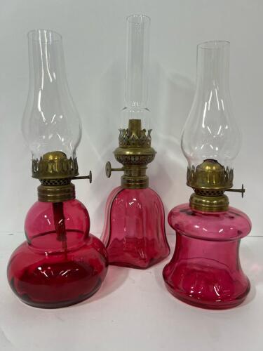 Cranberry Glass Miniature Boudoir Oil Lamps
