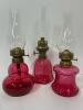 Cranberry Glass Miniature Boudoir Oil Lamps