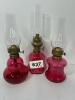 Cranberry Glass Miniature Boudoir Oil Lamps - 10