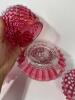 Signed Fenton Cranberry Opalescent Hobnail Fairy Lamp And Pair Chamber Candle Holders - 5